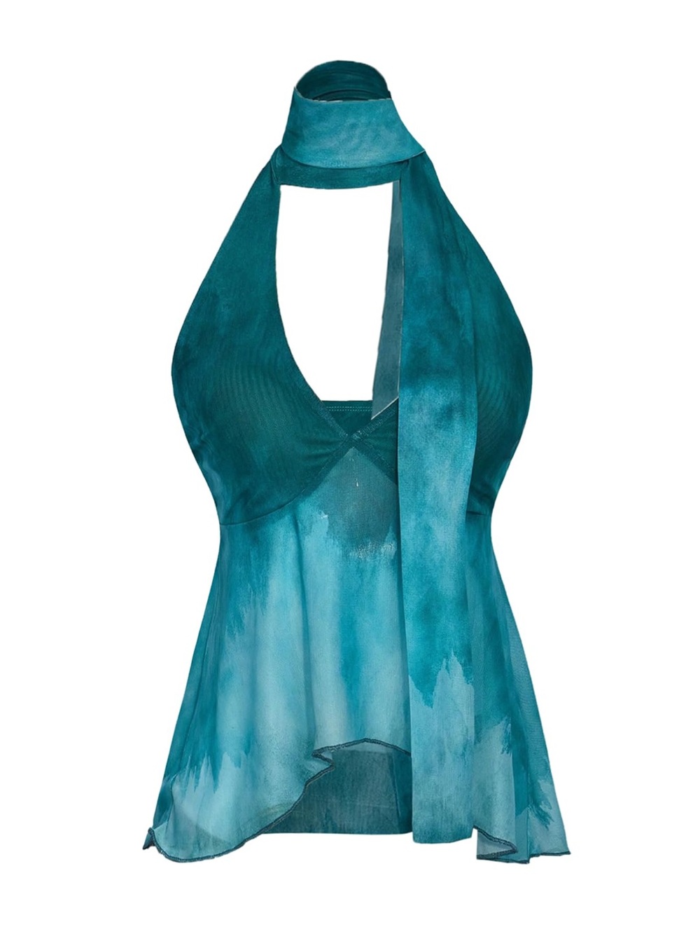 Teal Halter Tie-Neck Chiffon Top